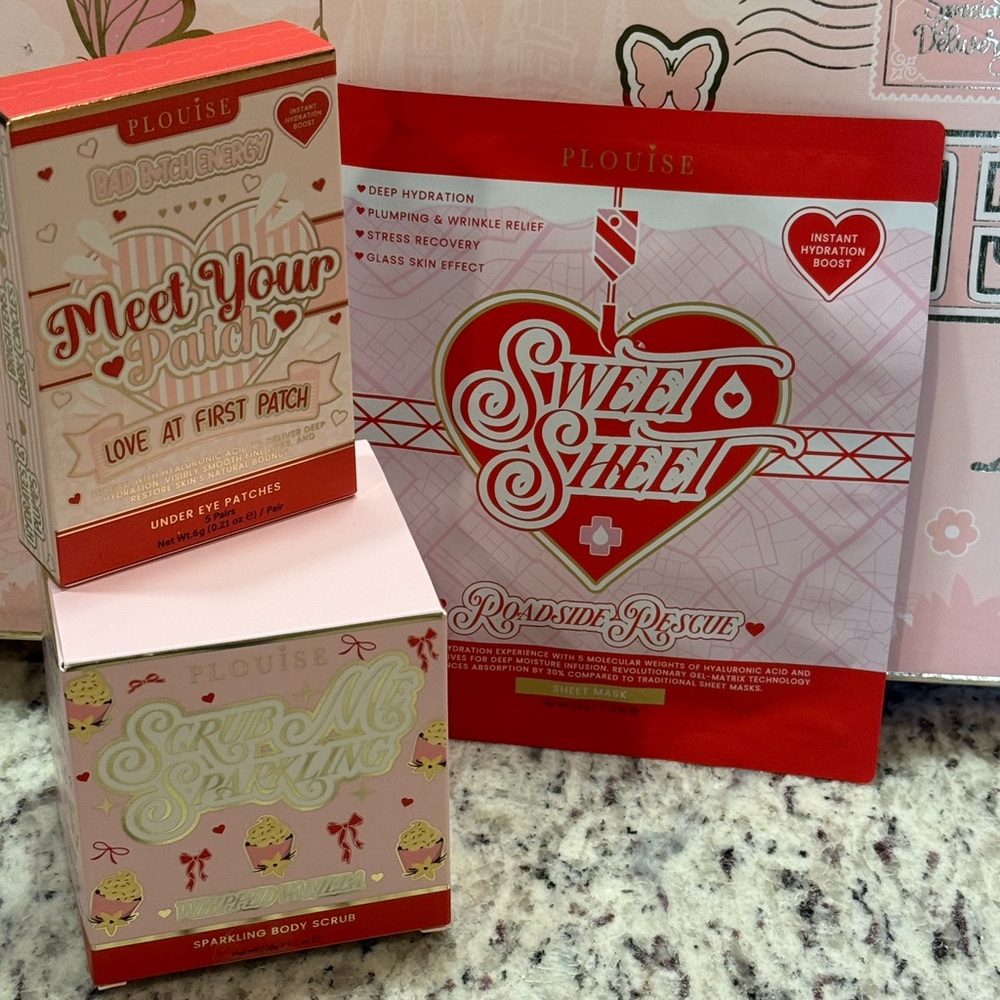 P.Louise Pink & Red Bundle…Body Scrub, under eye patches, sheet mask. New items - Picture 3 of 16